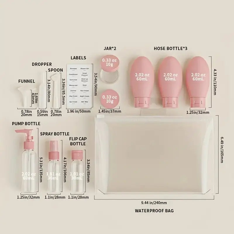 Voyager Essentials Kit - Travel Bottles Set With Storage Bag
