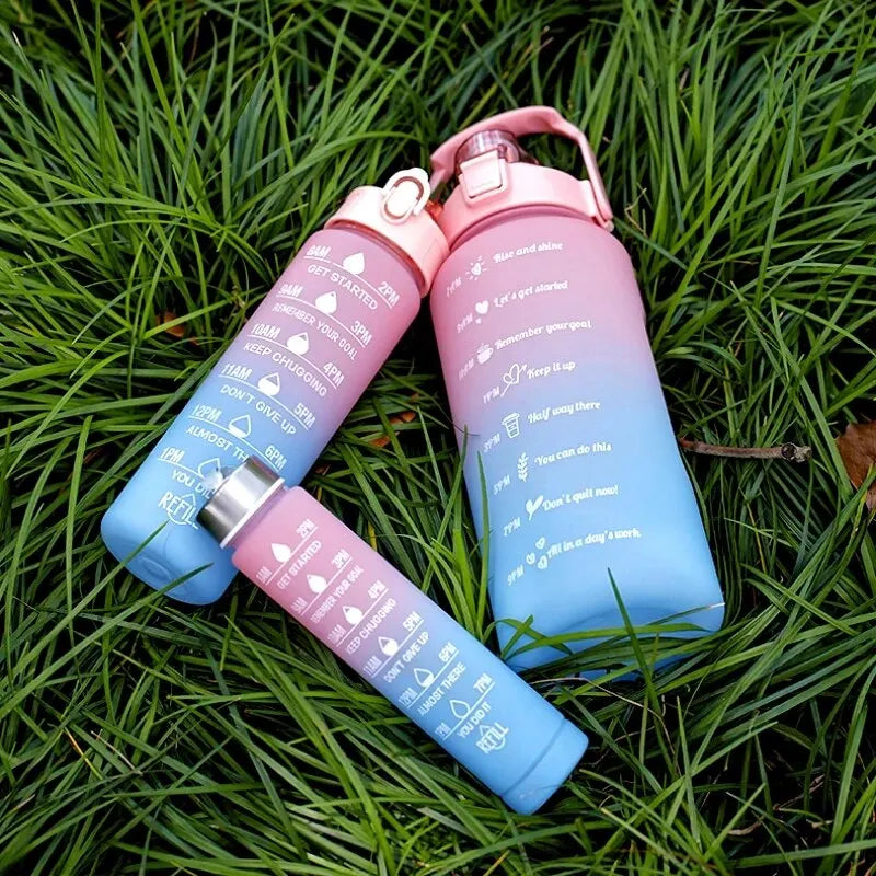 HydroTrend 3-Piece Gradient Sports Water Bottle Set - Water Bottle Outdoor Travel Gym Fitness Jugs Student