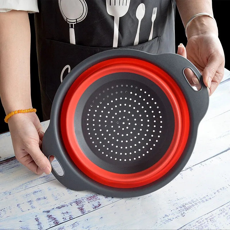 FlexiFold Kitchen Strainer - Folding Silicone Drain Basket  Strainer