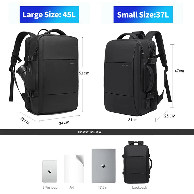 Fashion BANGE Travel Backpack Expandable USB, Waterproof