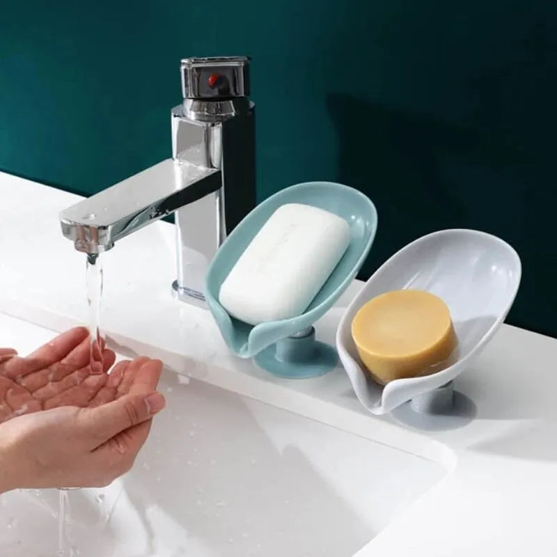 LeafLuxe Dual Soap Holder Set - Drain Soap Holder Leaf Shape Soap Box