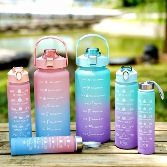 HydroTrend 3-Piece Gradient Sports Water Bottle Set - Water Bottle Outdoor Travel Gym Fitness Jugs Student