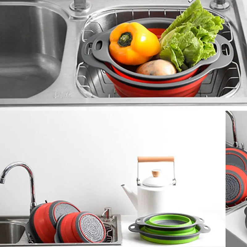 FlexiFold Kitchen Strainer - Folding Silicone Drain Basket  Strainer