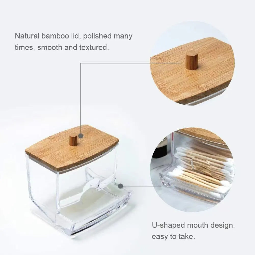 ClearView Bamboo Cotton Swab Dispenser - Cotton Swab Box